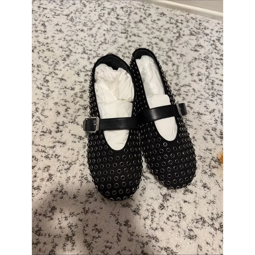 Shutz Studded Black Mary Jane Flats with Buckle Size 9